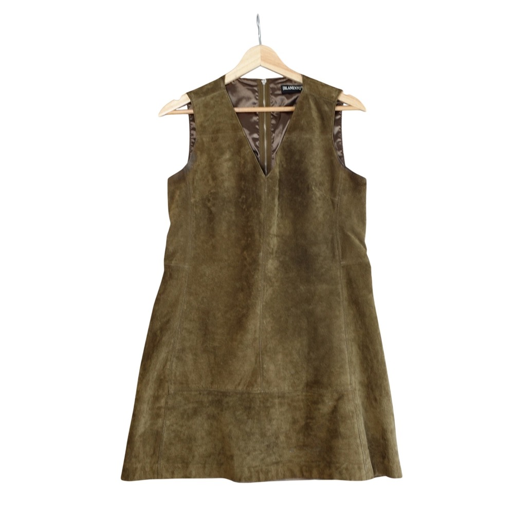 BLANKNYC Dress Womens M Olive Green‎ Suede Mini Shift Sleeveless Western Indie